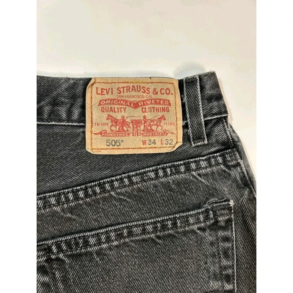 Levi's 505 Regular Fit Jeans Mens 34x32 Gray Black‎ Stonewash Denim Made in...
